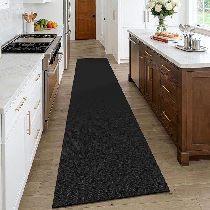 KOZYFLY Black Runners Rugs for Hallway 2.5'x10', Washable Runner Rug, Woven Non Slip Kitchen Runner, Braided Entryway Rug, Floor Carpet for Entry, Aisle, Hall, Black/Dark Grey