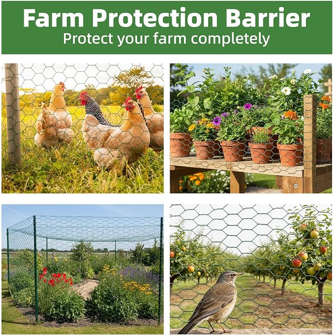 Chicken Wire for Floral Arrangements - Hexagonal Galvanized PVC Coated Poultry Wire Mesh Netting with Gloves, Wire Cutter & Zip Ties for Crafts, Poultry, Gardening Fence (15.7 x 118 lnches)