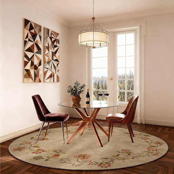 Washable Bedroom Round Rug 4ft: Living Room Circle Rug Stain Resistant Non Slip Low Pile Soft Faux Wool Small Area Rugs for Bedroom Kitchen Bathroom Entryway Kids Room Entrance Nursery Dorm Office