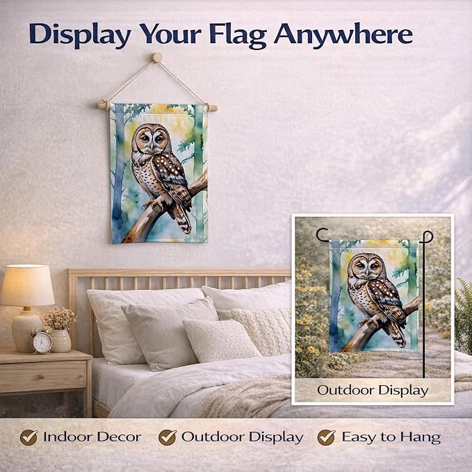 Caroline's Treasures Spotted Owl Garden Flag Mailbox Flag Decorative Yard Flag Banner Outside Patio Artwork Yard Flower Beds, Garden Size, Multicolor