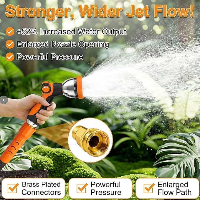 50FT Flexible Garden Hose & 10Modes Nozzle,Lightweight Water Hose,Kink-Free,All-Weather 3/4 in. Hose for RV,Boat,Car Wash,Garden,Yard,Camper,Outdoor None Expanding (Orange-Black, 50 Feet)