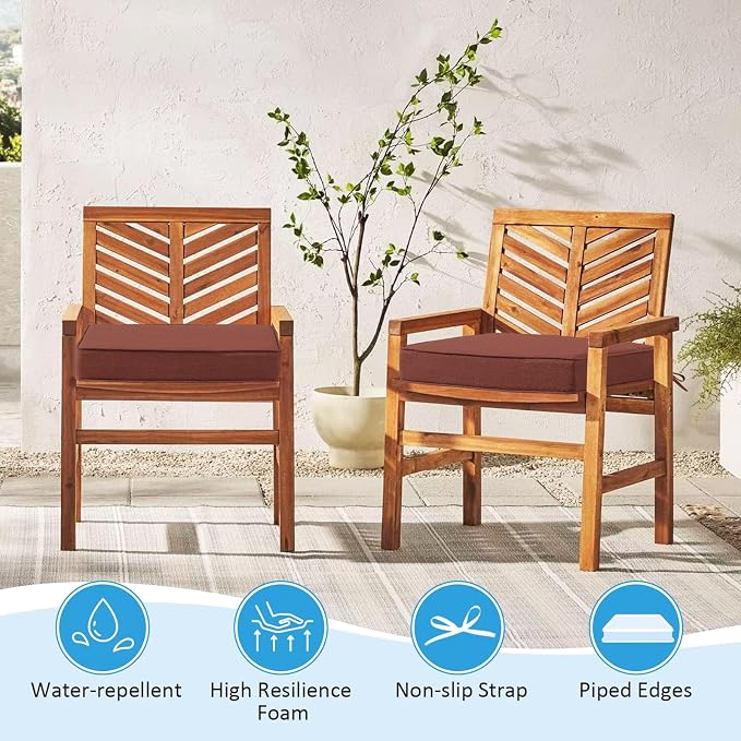 18.5 x 16 Inch Sunbrella Outdoor Chair Cushions with Tie Straps, Set of 4 Thick Water Repellent Rectangle Patio Chair Pads for Garden Lawn Patio Furniture, Canvas Henna