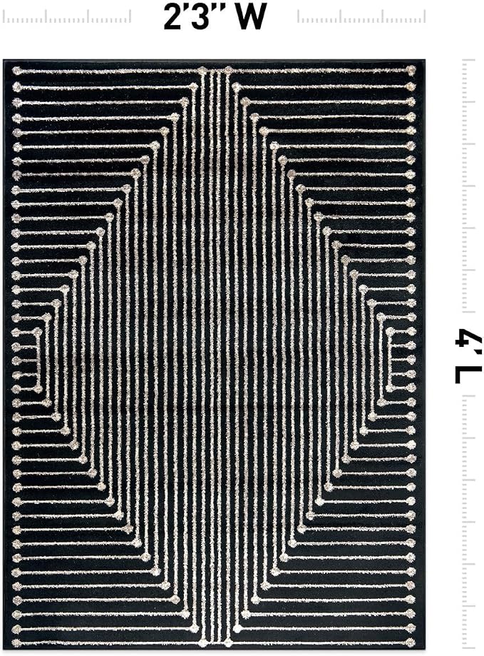 Rugshop Contemporary Bohemian Stripe Area Rug 2'3" x 4' Black | Jute Backing, Soft Medium Pile, Stain Resistant, No Shedding, Entryway, Bedside, Kitchen, Bathroom, Nursery, Foyer