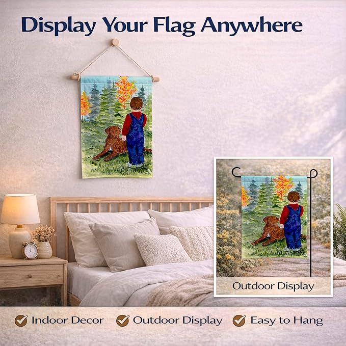 Caroline's Treasures SS8547GF Little boy with his Chesapeake Bay Retriever Garden Flag Mailbox Flag Decorative Yard Flag Banner Outside Patio Artwork Yard Flower Beds, Garden Size, Multicolor