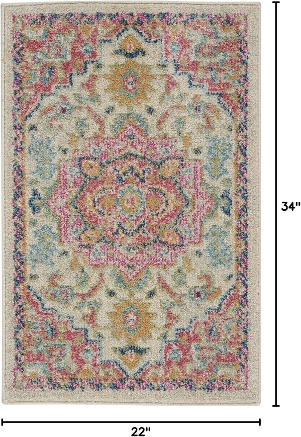 Nourison Home Passion Ivory Pink 1'10" x 2'10" Area Rug - Easy Clean, Non Shedding, Bed Room, Living Room, Dining Room, Kitchen (2' x 3')