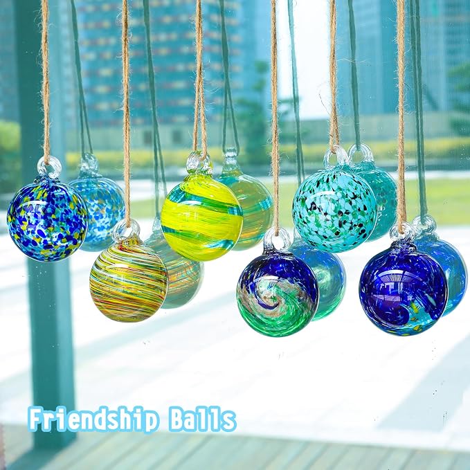 VCUTEKA Hanging Garden Gazing Ball, Glass Witch Ball for Outdoor Decor, 3" | 6pcs Hanging Gazing Balls, Hand-Blown Witch Ball Ornament Colorful Swirl Garden Globe for Outdoor Garden Lawn Yard Decorative