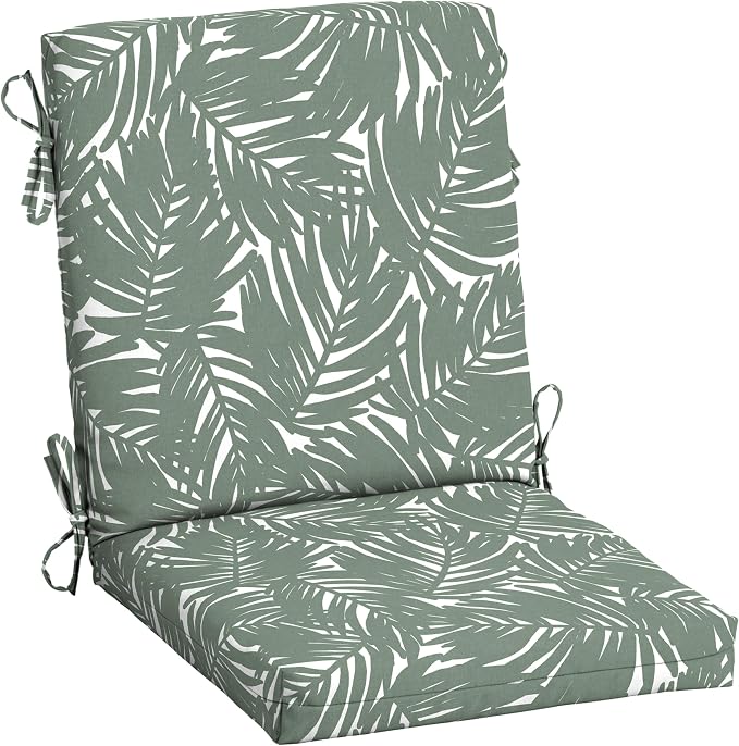 Arden Patio Dining Outdoor Chair Cushions, 20x44, Rain-Proof Seat Pad, Fade-Resistant Outdoor Cushion Sage King Palm