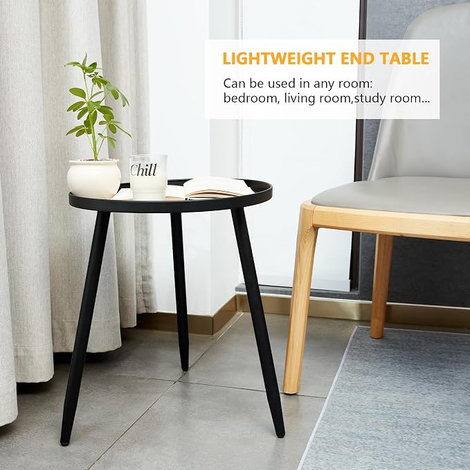 Linpla Decent End/Side Tables - Small Round Accent Table, Metal Black Narrow Night Stands with 3 Legs, Ideal for Any Room-Side Tables Living Room, Bedroom, Tall Plant Stand Balcony, Indoor & Outdoor