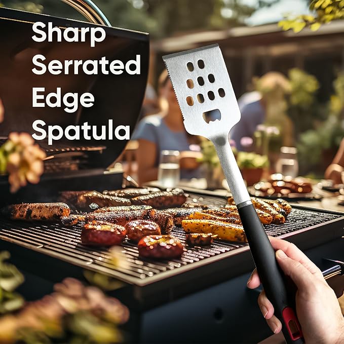 Grill Accessories Kit, BBQ Grill Set, Stainless Steel Grilling Accessories for Outdoor Grill, Spatula, Fork, Brush & BBQ Tongs (4 Pieces)