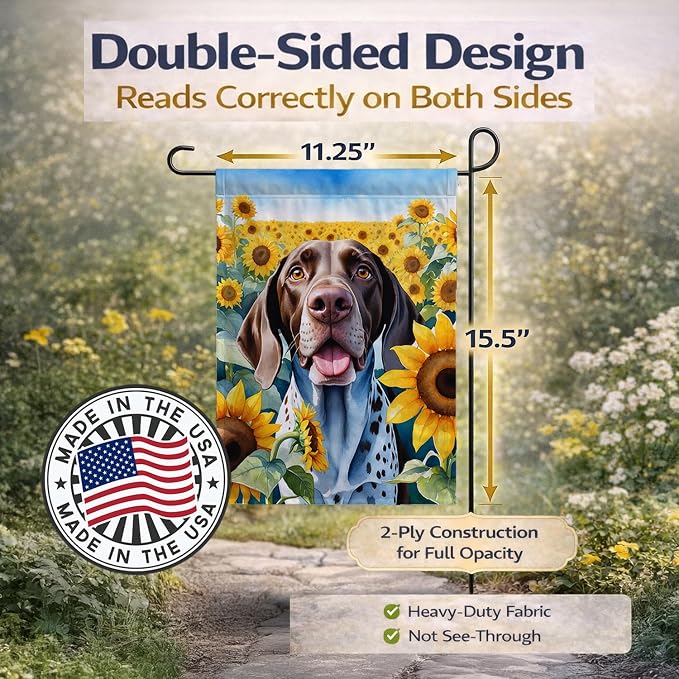 Caroline's Treasures DAC6085GF German Shorthaired Pointer in Sunflowers Garden Flag Mailbox Flag Decorative Yard Flag Banner Outside Patio Artwork Yard Flower Beds, Garden Size, Multicolor