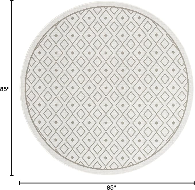 Unique Loom Outdoor Trellis Collection Area Rug - Kafes (7' 1" Round, Ivory/ Gray)
