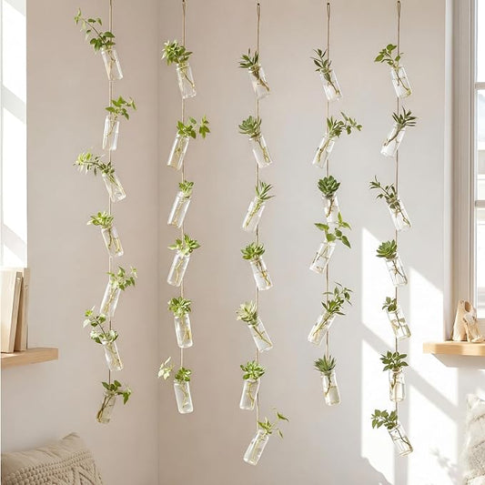 40 Pcs Hanging Plant Propagation Jars Mini Glass Hanging Planters Glass Hydroponic Plant Cutting Bottles with Rope Window Wall Planter for Indoor Plants Home Decor