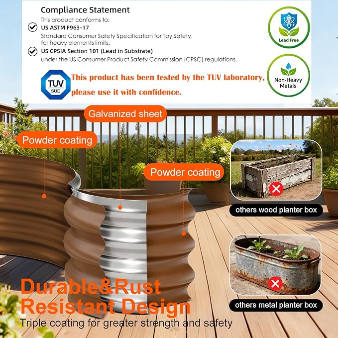 Rakukiri Raised Garden Bed Outdoor, GRS Certified Recycled Metal Planter Box 2 Sets, 4FT Galvanized Oval Herb Garden Kit, Bottomless Large Garden Beds for Vegetables Flowers, Rust-Resistant Brown