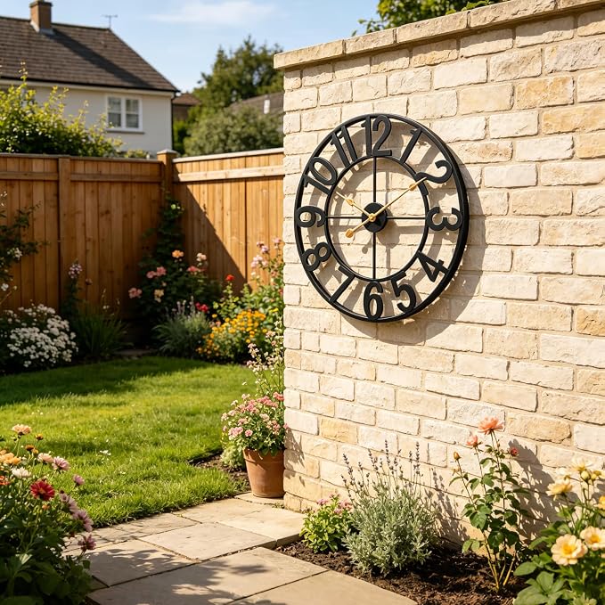 Outdoor Clock for Patio Waterproof, 30 In Extra Large Outdoor Wall Clock Battery Operated, Silent Non-Ticking Metal Oversized Clock for Pool, Porch, Backyard, Fence – Black Vintage Farmhouse Decor