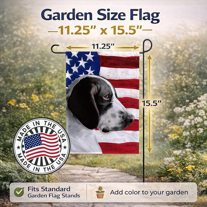 Caroline's Treasures CK6457GF Braque d'Auvergne Dog American Flag Garden Flag Mailbox Flag Decorative Yard Flag Banner Outside Patio Artwork Yard Flower Beds, Garden Size, Multicolor