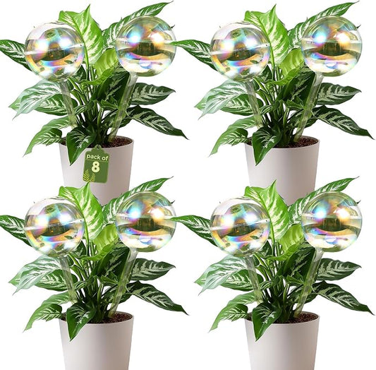 VZZNN 8 Pack Rainbow Glass Plant Watering Globes - Self Watering Planter Insert, Plant Watering Devices for Water Plants While Away, Indoor Outdoor Automatic Slow-Release Watering Bulbs