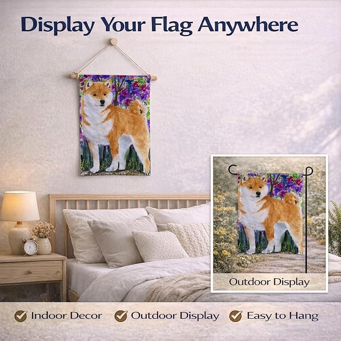 Caroline's Treasures SS8061GF Shiba Inu Garden Flag Mailbox Flag Decorative Yard Flag Banner Outside Patio Artwork Yard Flower Beds, Garden Size, Multicolor