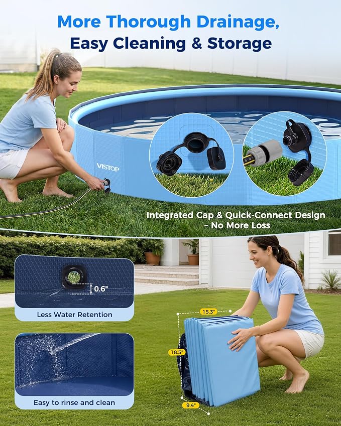 VISTOP 107" Foldable Dog Pool with Sprinkler, Extra Large Kiddie Pool for Kids & Pets, Non-Slip Hard Shell Collapsible Backyard Splash Pad for Outdoor Summer Water Play
