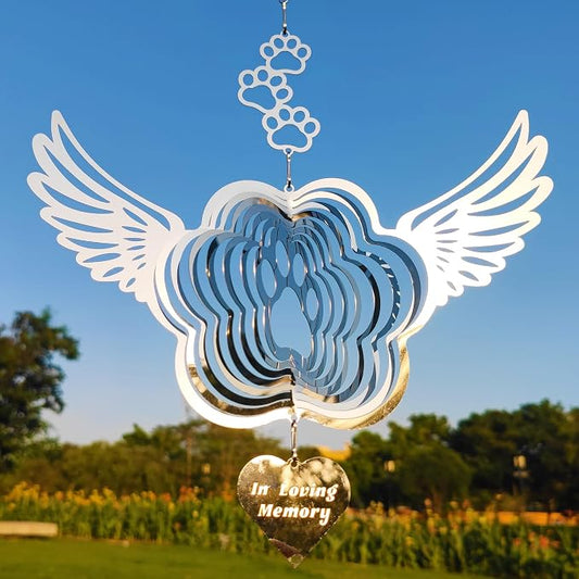 Pet Memorial Wind Spinners, Dog Memorial Gifts,Stainless Steel Angel Wings Pet Paw Print,Dogs and Cats Remembrance, Pet Sympathy,Pet Loss Bereavement Gifts