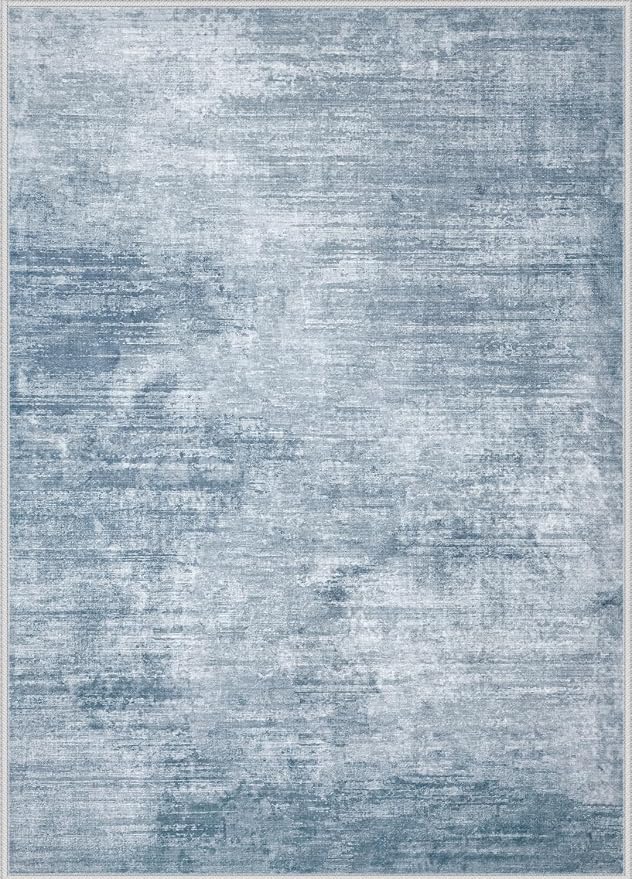 Area Rugs 6x9 Living Room: Washable Rug Modern Abstract Large Rugs Soft Non Slip Neutral Rug Stain Resistant Indoor Carpet for Bedroom Kitchen Dining Room Table Nursery Home Office Rugs(Blue,6'x9')