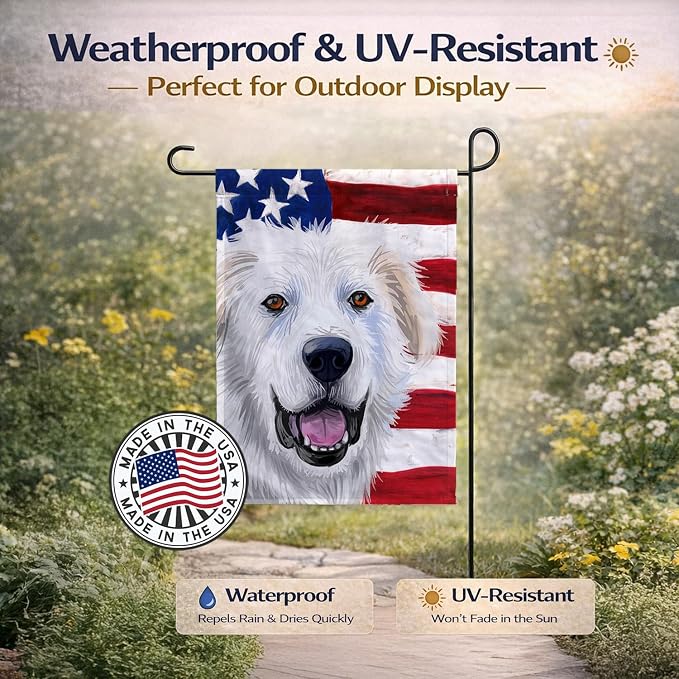 Caroline's Treasures CK6547GF Great Pyrenees Dog American Flag Garden Flag Mailbox Flag Decorative Yard Flag Banner Outside Patio Artwork Yard Flower Beds, Garden Size, Multicolor