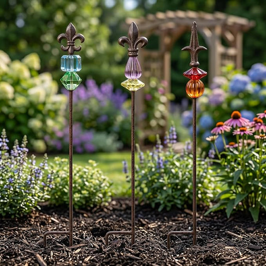 Garden Stake Outdoor Metal Garden Stake Plant Pick Cute Metal Stick Art Ornament Decor for Lawn Yard Patio,3PCS, 25" H Magic Wand