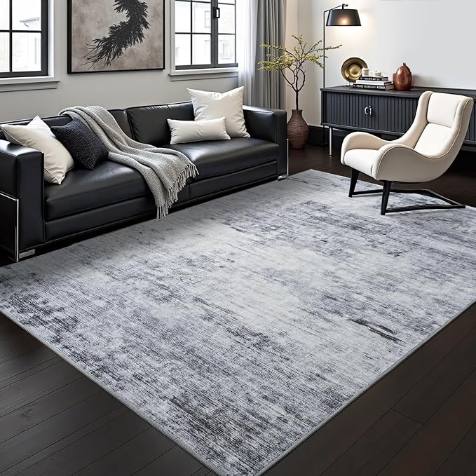 Toneed 4x6 Washable Non Slip Area Rugs for Bedroom Living Room, Grey | Abstract Soft Modern Low Pile Rug for Kitchen Hallway Office,Indoor Carpet for Kids Nursery Home Decor