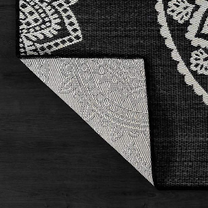 CAMILSON Outdoor Rug 6x9 Modern Area Rugs for Indoor and Outdoor Patios and Porches - Waterproof Washable Non-Shedding Easy-to-Clean Outside Carpet (6 x 9 Medallion - Black/White)