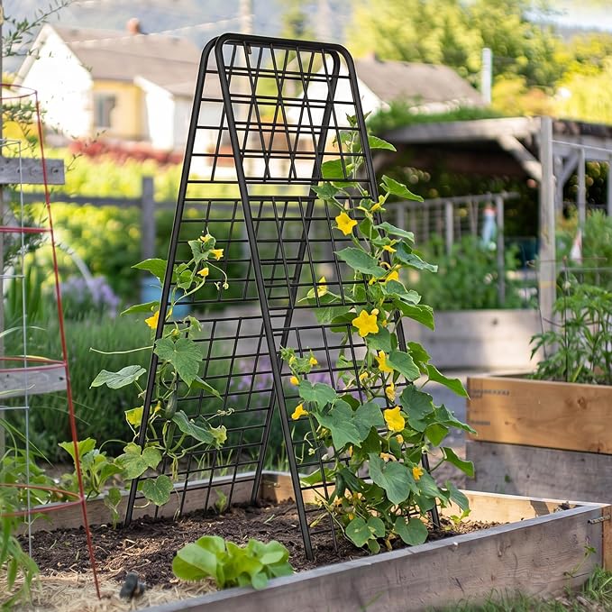 LIANTRAL A-Frame Trellis for Climbing Plants Outdoor, 2 Pack Metal Garden Trellis, Heavy Duty Cucumber Climbing Trellis with Dense Grid for Tomatoes Flowers Vegetables