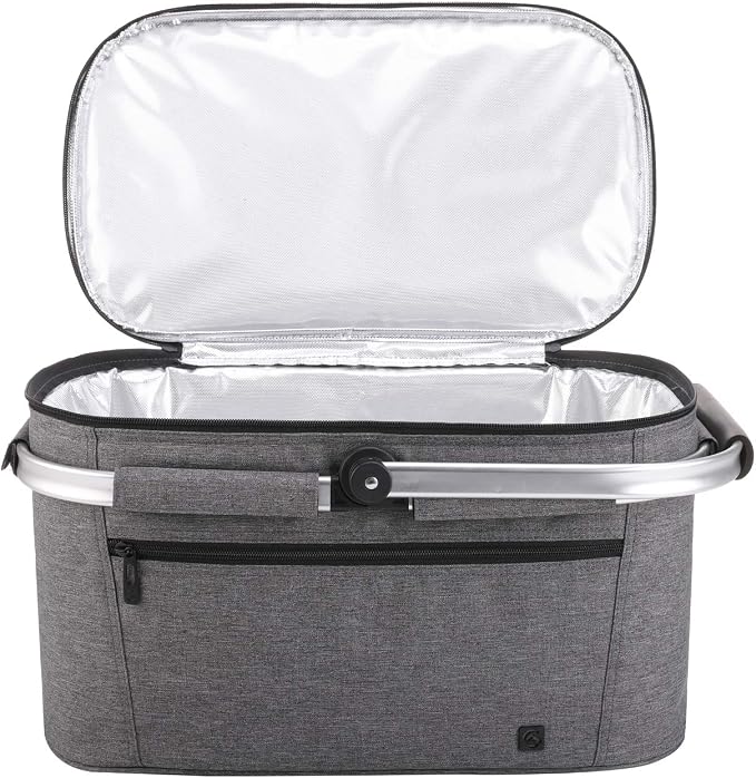 ALLCAMP Picnic Basket - 2 Ice Box Included 32L Insulated Cooler, Thickening Foldable Picnic Basket with Removable Baskets & Sewn-in Frame, Basket for House Warming Gifts New Home(Smoke Gray)