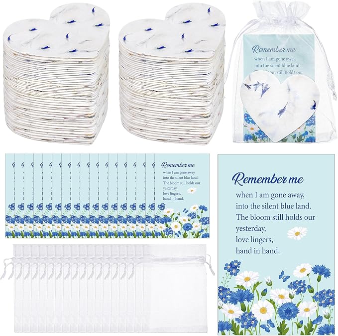 Dunzoom 50 Sets Funeral Favors for Guests Heart Shaped Seed Paper Seed Packet Funeral Memorial Party Favors Plantable Paper Cards and Organza Bags for Loss of Loved One Church Easter
