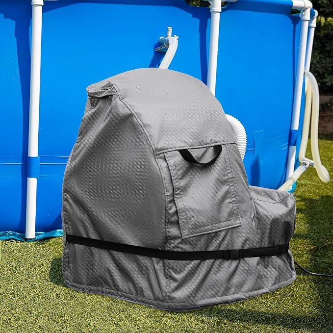 okcool Outdoor Sand Filter Pump Winter Cover, Grey | Heavy Duty Waterproof UV Resistant Dust Cover Universal for Most Pool Sand Filter Equipment