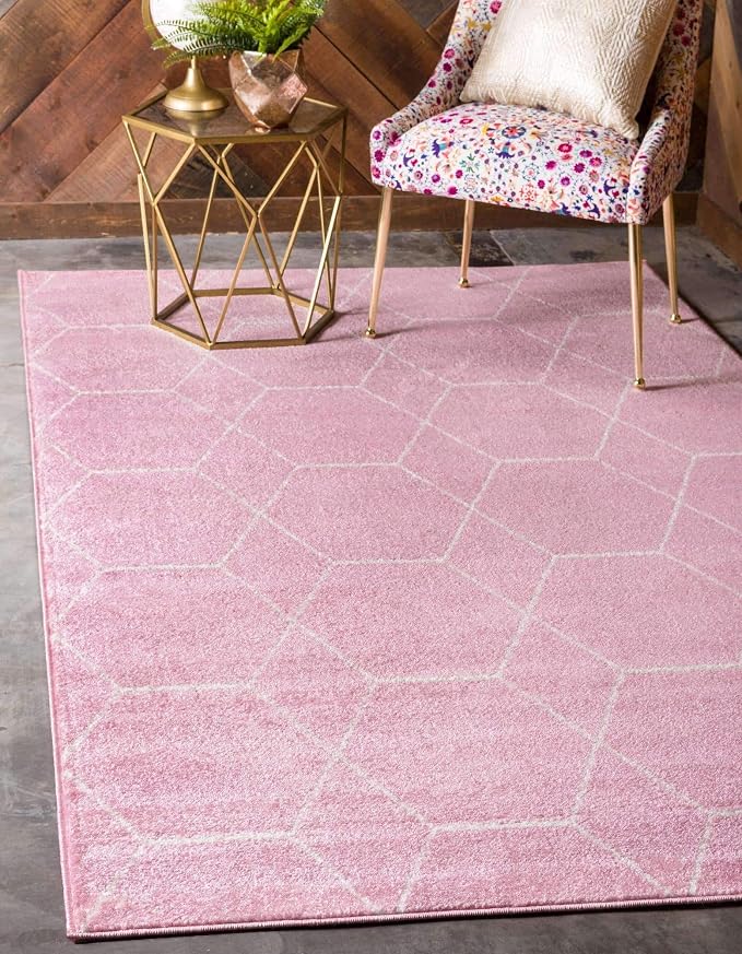 Unique Loom Trellis Frieze Collection Area Rug - Geometric (6' 1" x 9', Light Pink/ Ivory)