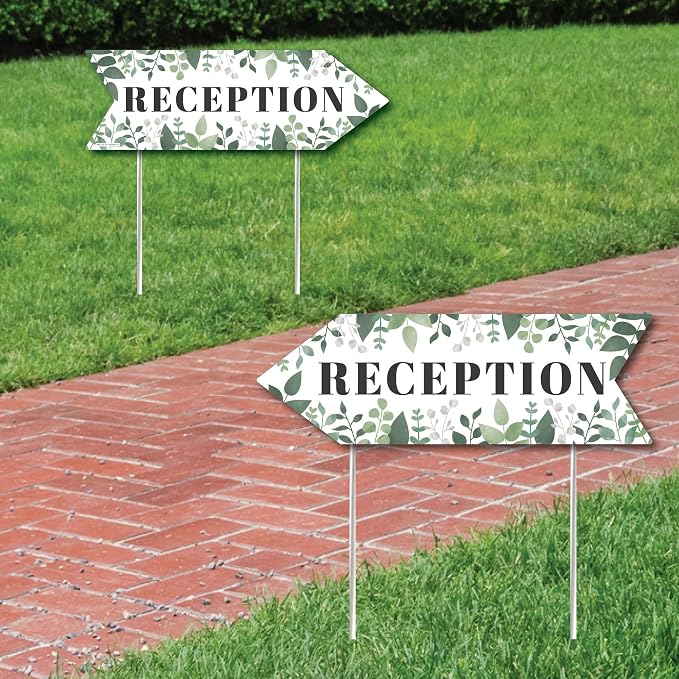 Big Dot of Happiness Boho Botanical Wedding Reception Signs - Greenery Wedding Sign Arrow - Double Sided Directional Yard Signs - Set of 2 Reception Signs