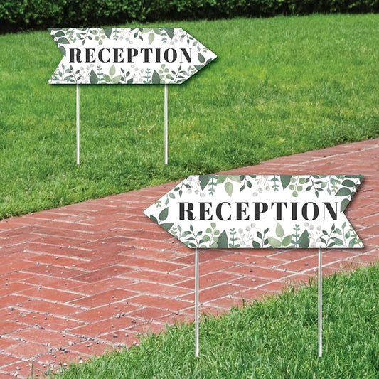 Big Dot of Happiness Boho Botanical Wedding Reception Signs - Greenery Wedding Sign Arrow - Double Sided Directional Yard Signs - Set of 2 Reception Signs