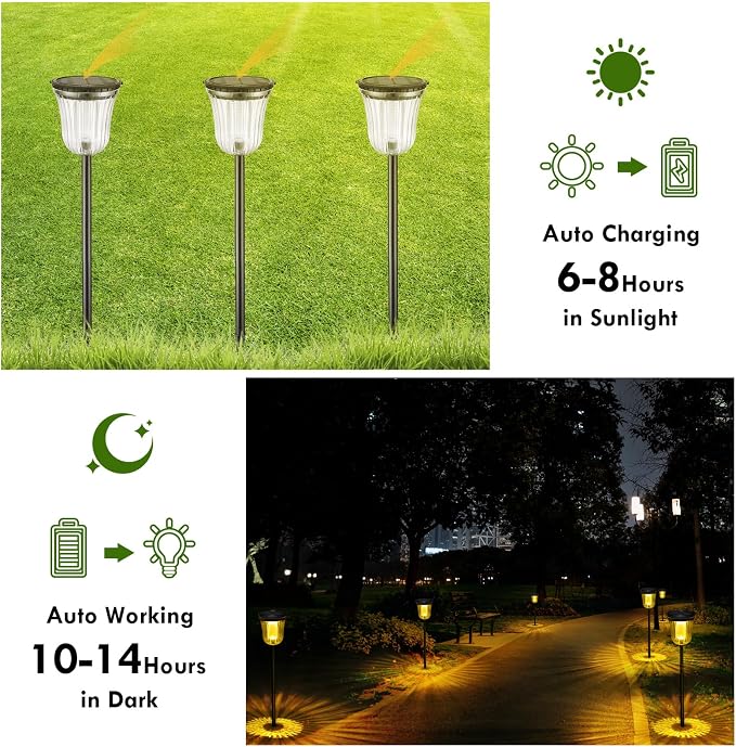 Solar Lights Outside Waterproof, 6 Pack 200 Lumens Super Bright Solar Pathway Lights Outdoor Waterproof with 2 Lighting Modes, Auto On/Off Outdoor Solar Lights for Yard, Walkway, Lawn