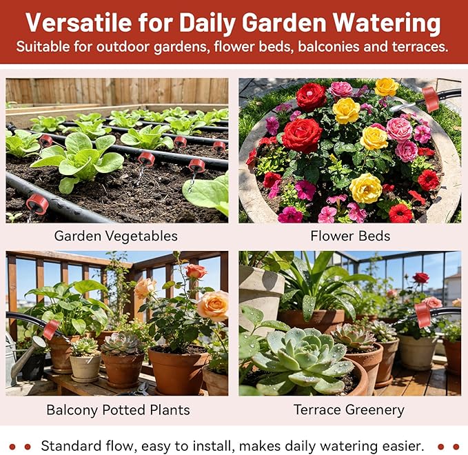 300 PCS 1 GPH Pressure Compensating Drip Irrigation Spot Watering Dripper, Standard Flow Drip Irrigation Emitters Heads for Vegetables Flowers Irrigation Drippers Parts for Outdoor Garden Beds Balcony