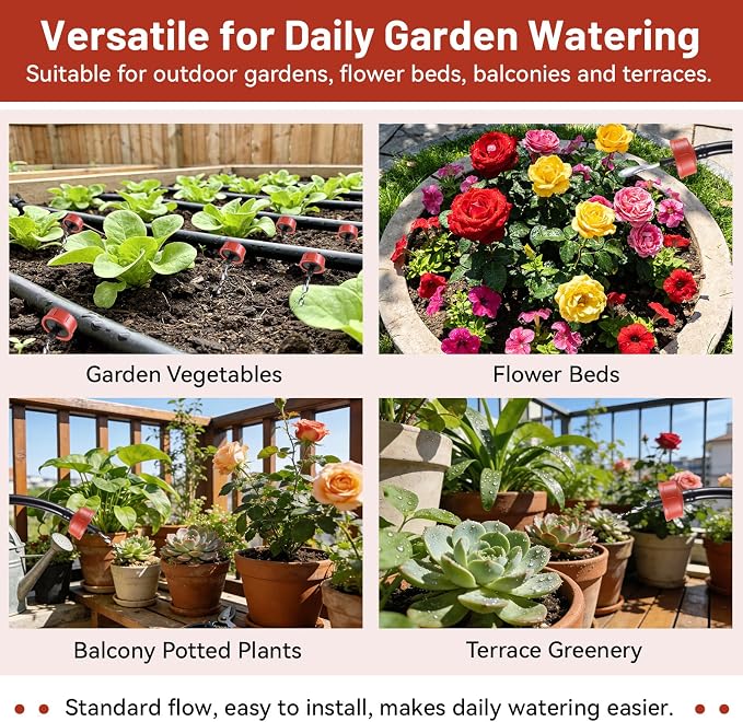 100 PCS 1 GPH Pressure Compensating Drip Irrigation Spot Watering Dripper, Standard Flow Drip Irrigation Emitters Heads for Vegetables Flowers Irrigation Drippers Parts for Outdoor Garden Beds Balcony