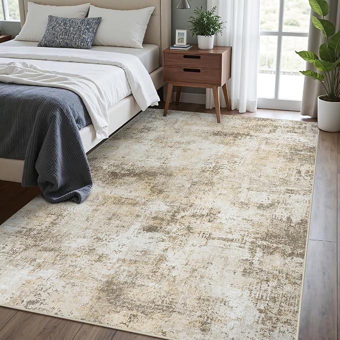 Tosuoka 5x7 Area Rugs for Living Room Abstract Washable Beige Grey Rug | With Anti-Slip Backing，Non-Shedding，Stain-Resistant，Soft Modern Large Carpet for Bedroom Dining Room Farmhouse Nursery
