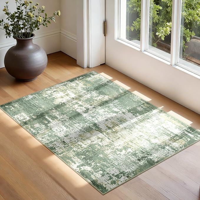 RELEANY Washable 2'x3' Abstract Area Rug for Living Room Light Green | Carpet for Bedroom, Kitchen, Office, Hallway and Entryway, Printed Pattern, Non‑Slip, Soft, Stain‑Resistant, Easy to Clean