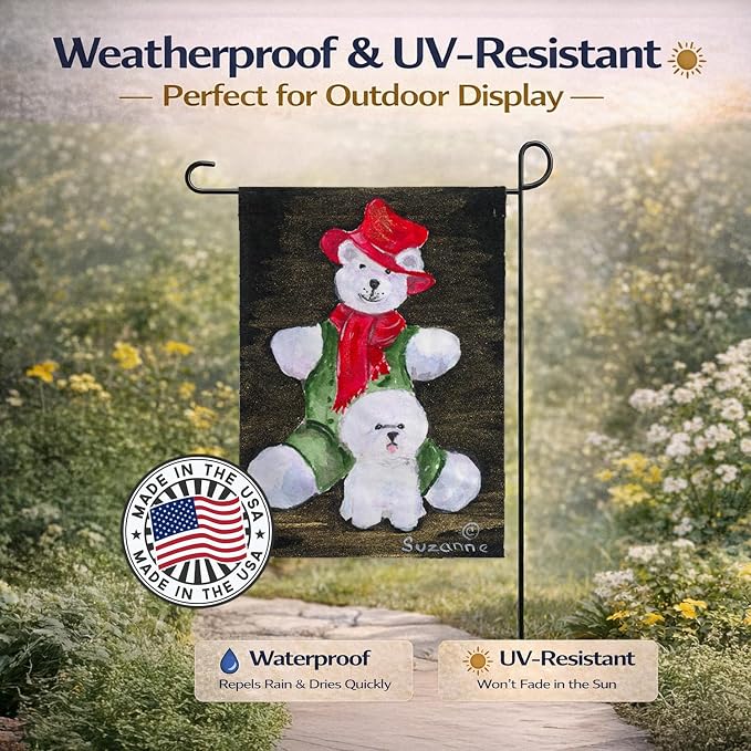 Caroline's Treasures SS8948GF Bichon Frise with Teddy Bear Garden Flag Mailbox Flag Decorative Yard Flag Banner Outside Patio Artwork Yard Flower Beds, Garden Size, Multicolor