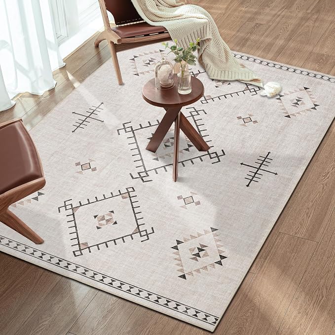 ILANGO Area Rug 3'x5' for Living Room Bedroom Washable Moroccan Boho Rugs for High Traffic Area Non Slip & Non-Shedding Rugs Fade Resistant Carpet for Doorway Entryway Kitchen Laundry (Beige)