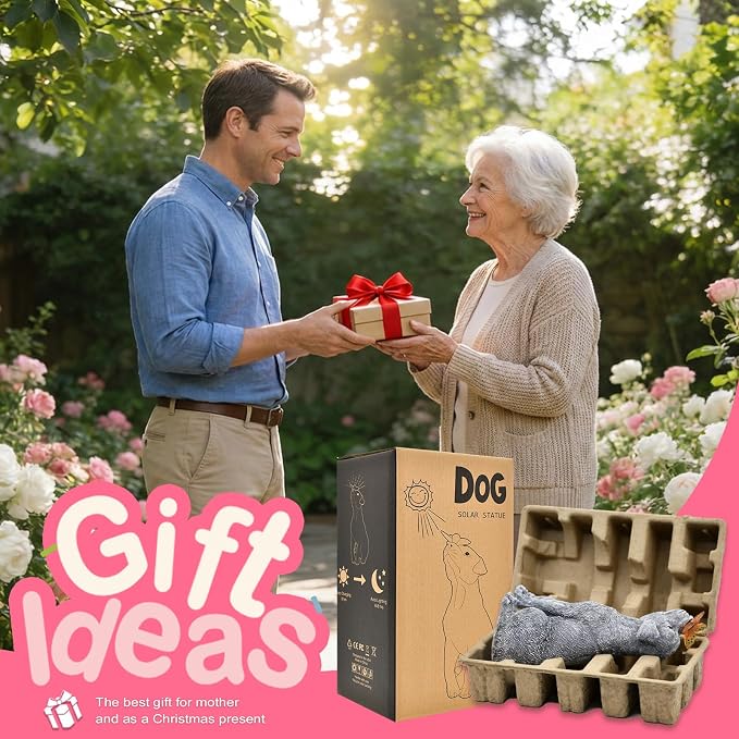 Dog Statue with Solar Butterfly Garden Decor | Ideal gifts for mom, dad or birthdays, beautifully crafted outdoor decorations to wow your guests