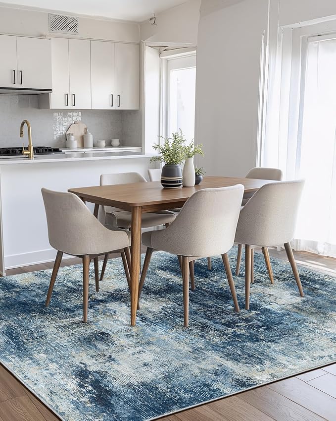 AMADA HOMEFURNISHING 5x7 Area Rugs for Living Room, Modern Abstract Washable Rug Neutral Soft with Non-Slip Backing & Low Pile Kids Rug for Resistant, Bedroom, Nursery Home Office, Navy Blue