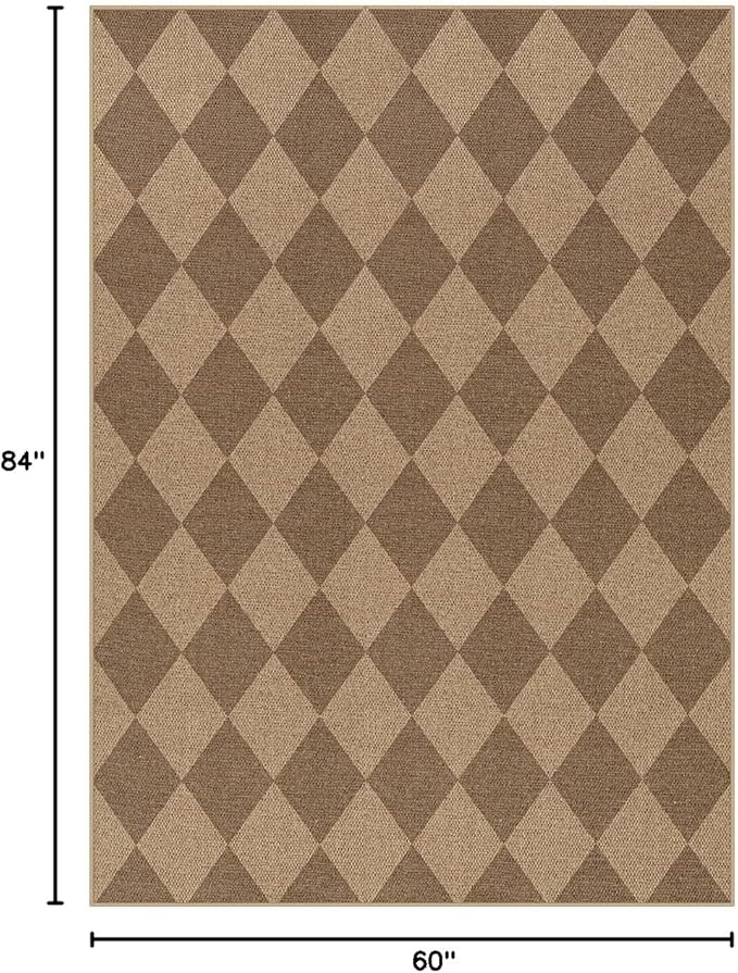 Lahome Checkered Easy Jute Indoor Outdoor Rug, 5x7 Area Rugs for Living Room Nature Large Dining Room Carpet, Washable Non Slip Indoor Outdoor Carpet for Home Office Bedroom Backyard Patio