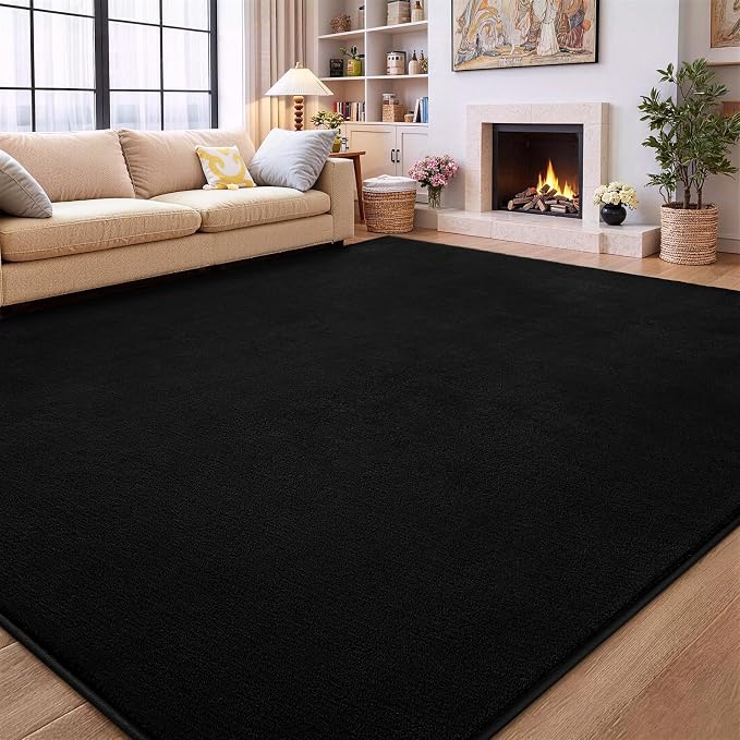 Vasofe Large Modern Area Rugs for Bedroom Living Room, Soft 5x7 Black Rug | Non-Slip Washable Thickened Memory-Foam Indoor Carpets, Minimalist Carpet for Boys Girls Room Playroom Home Decor
