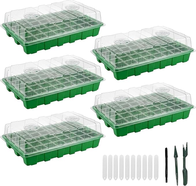 Gardzen 5 Pack BPA Free Seed Starter Tray Kit, 40 Cell Reusable Seedling Trays with Humidity Vented Domes and Base
