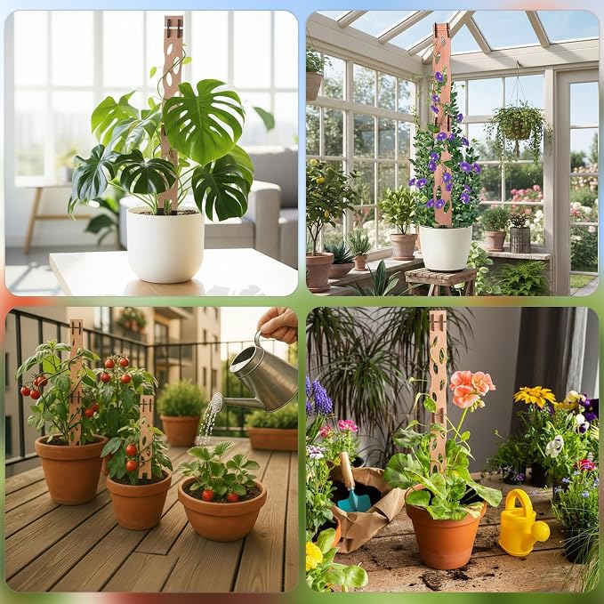 6 Sets Wooden Extendable Plants Trellis Indoor Modular Plant Trellis with Wood Thrive Sign Decor and Extensions for Outdoor Climbing Houseplants Vine Flower Stem (Classical)