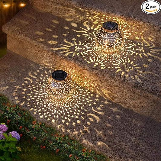 Go2garden Gifts 2Pack Solar Lanterns Outdoor Waterproof Mothers Day Gifts for Mom Moon Star Sun Solar Lights for Balcony, Yard,Birthday Gifts for Women Grandma Wife (Bronze)