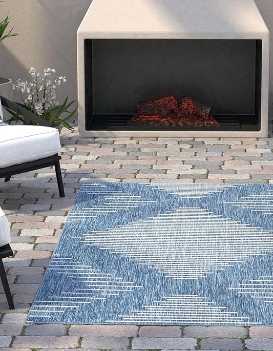 Unique Loom Outdoor Modern Collection Area Rug - Tambor (9' 10" x 13' Rectangle Blue/Ivory)